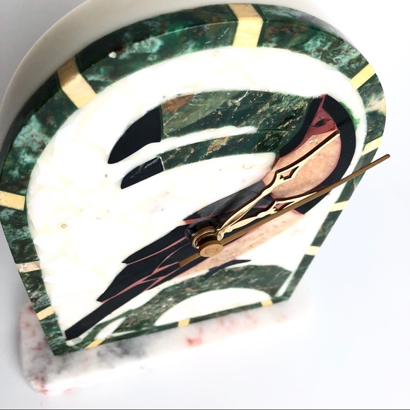 Mid Century Vtg Semi Precious stone Toucan clock - Picture 3 of 8